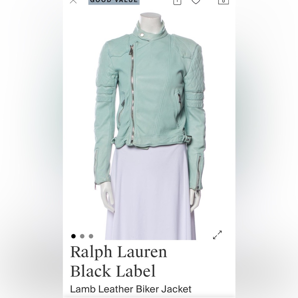 Ralph Lauren Mint/light turquoise Leather Biker Jacket